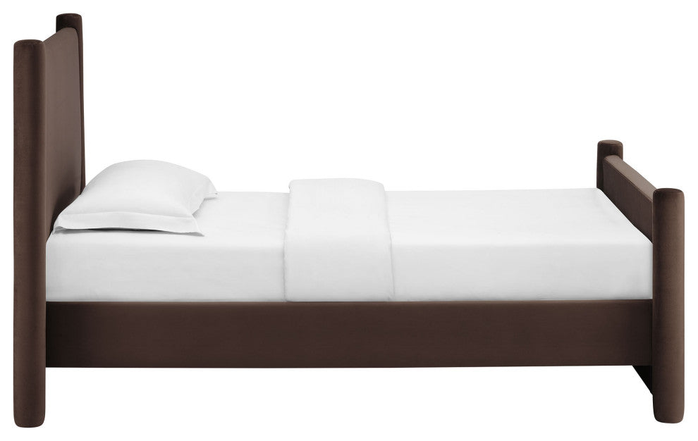 Rael Performance Velvet Twin Platform Bed, Chocolate Brown