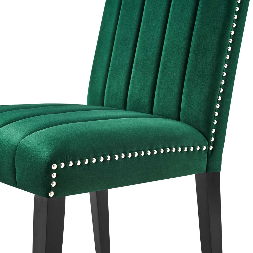 Dining Chair, Nailhead, Set of 2, Green, Velvet, Modern, Bistro Hospitality