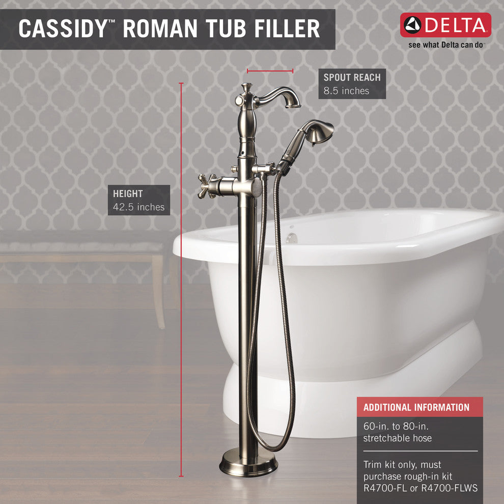 Delta Cassidy Traditional Floor Mount Tub Filler Trim - Less Handle, Stainless