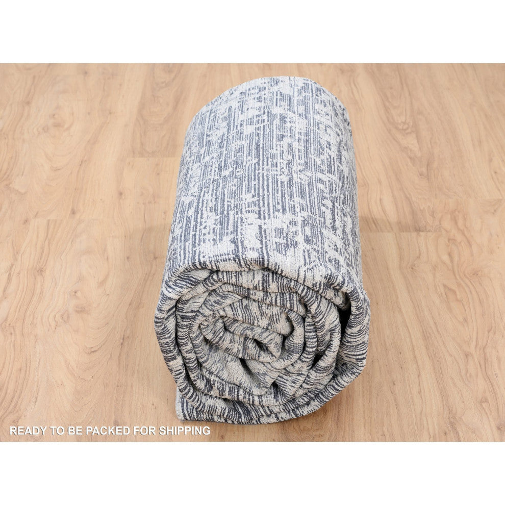 Black Erased Serapi Heriz Design Wool and Silk Hand Loomed Rug 9'0" x 11'10"