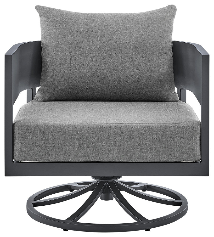 Argiope 3-Piece Patio Swivel Seating Set, Gray Aluminum With Gray Cushions