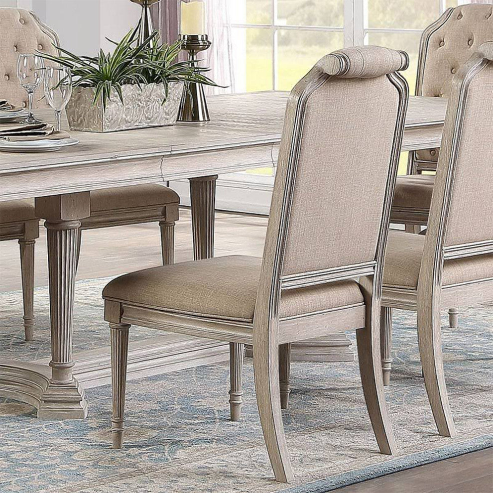 Set of 2 Upholstered Side Chairs in Antique Champagne Finish