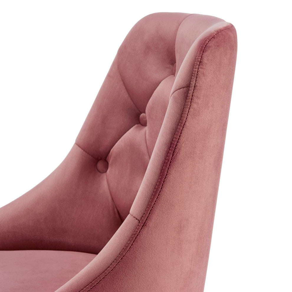 Computer Work Desk Swivel Tufted Chair, Velvet, Gold Pink, Home Business Office