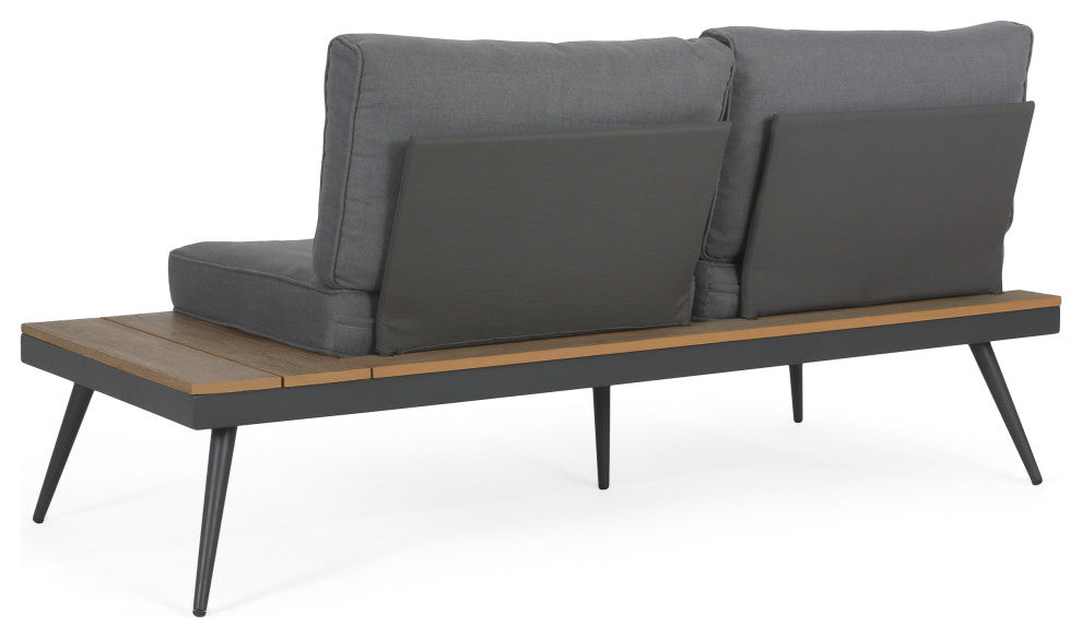 GDF Studio Deborah Outdoor Faux Wood and Aluminum V-Shaped 5 Seater Sofa Set, Natural Finish/Gray