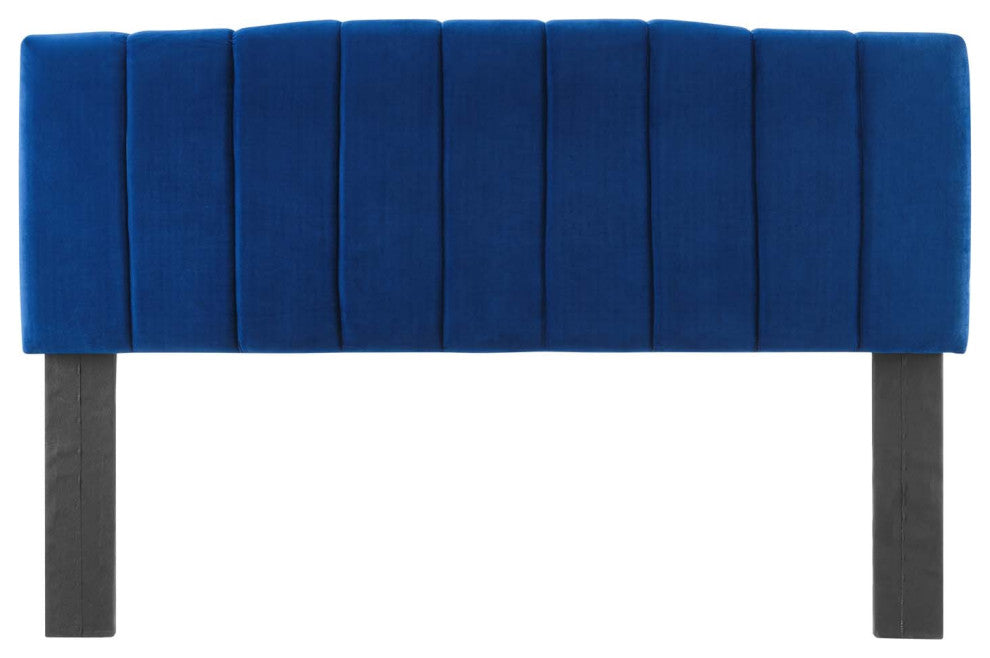 Tufted Headboard, Full Queen Size, Velvet, Blue Navy, Modern Contemporary