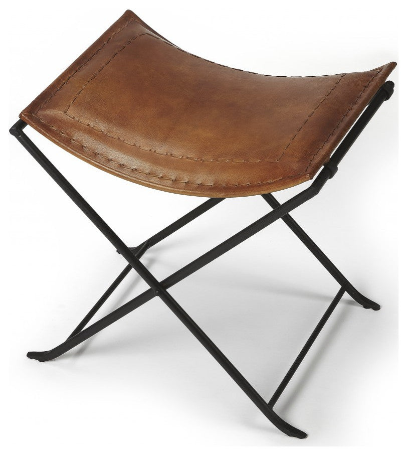 Foldable Brown Leather Stool