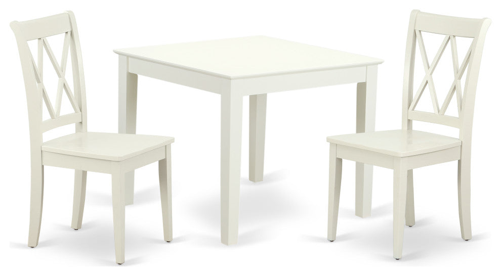 Oxcl3-Lwh-W 3Pc Square 36 Inch Table And 2 Double X Back Chairs