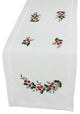 Holly Berry Embroidered Hemstitch Christmas Mini Table Runner, 12"x28"