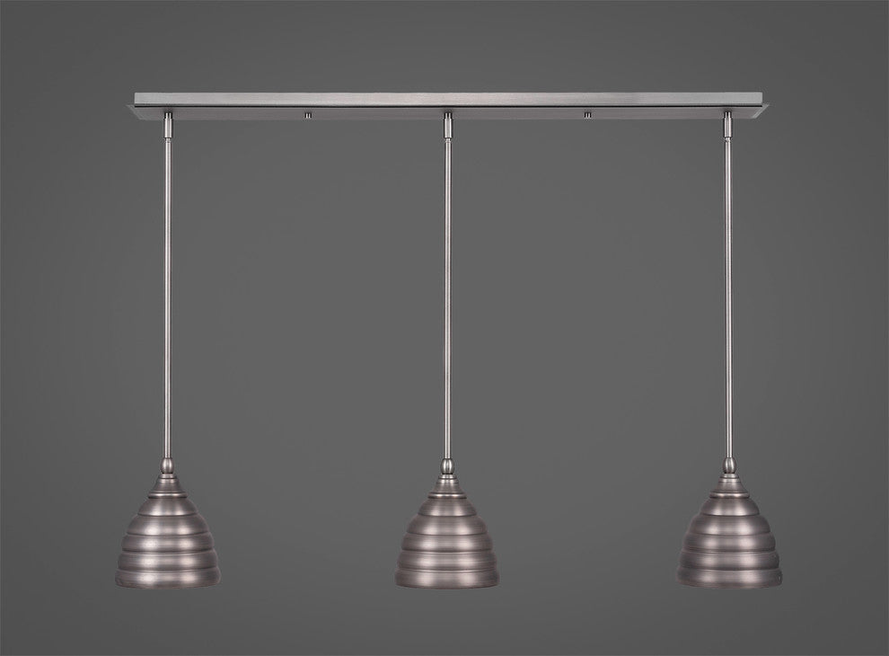 3 Light Mini Pendant, 6" Brushed Nickel Beehive Metal Shade