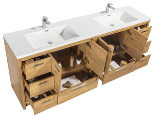ALMA-ALLIER 84"  VANITY WITH SINK, Natural-Oak