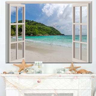 "Open Window To Calm Seashore" Seashore Canvas Art, 40"x20"