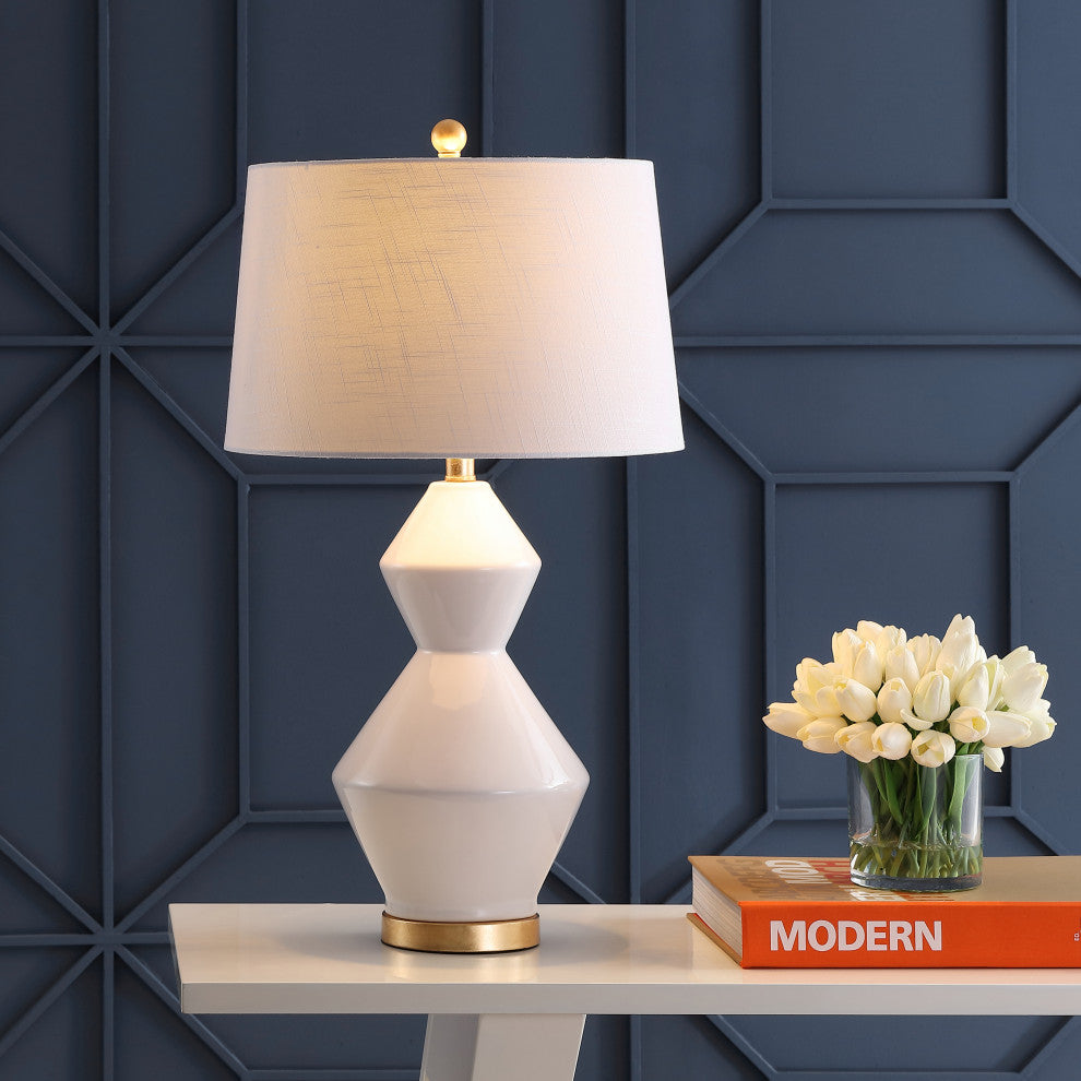 Alba 29" Geometric Ceramic and Metal LED Table Lamp, Gray
