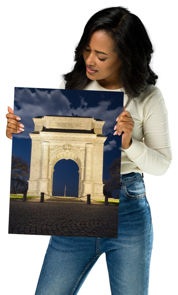 Night Photo at Valley Forge Arch Night Photo Unframed Wall Art Print, 12" X 16"