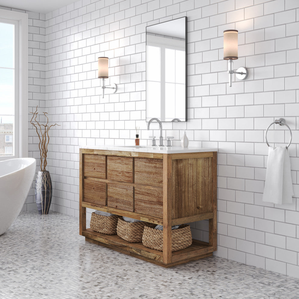 Oakman Marble Top Vanity in Mango Wood with Faucet, 48, Vanity With Chrome Faucet