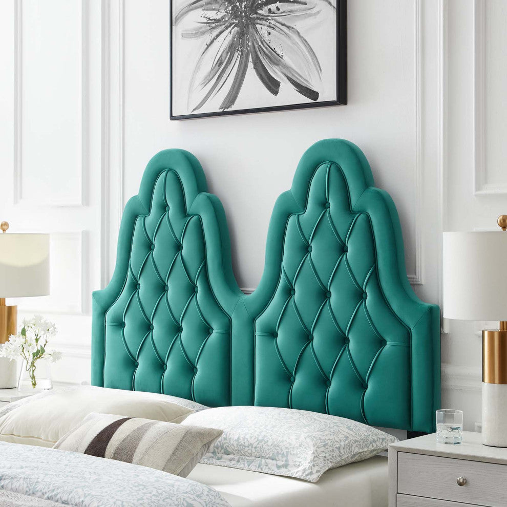 Tufted Headboard, Full Queen Size, Velvet, Teal Blue, Modern Contemporary