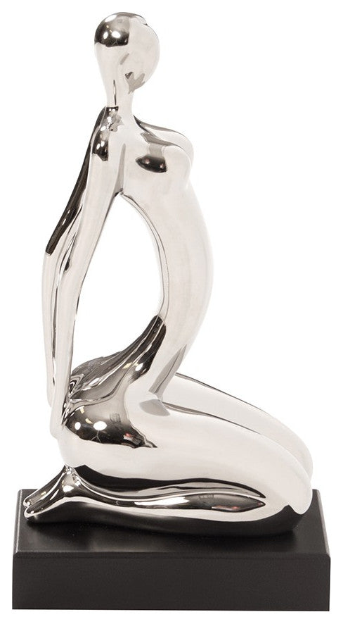 Modern Silver and Black Ustrasana Yoga Sculpture