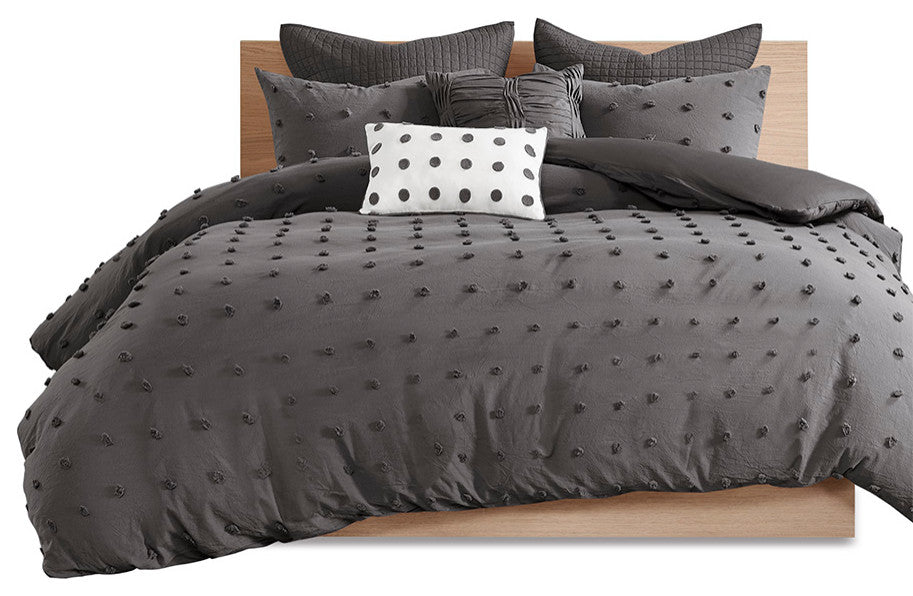 Urban Habitat Brooklyn Pom-Pom 7-Piece Duvet Cover Set, Grey