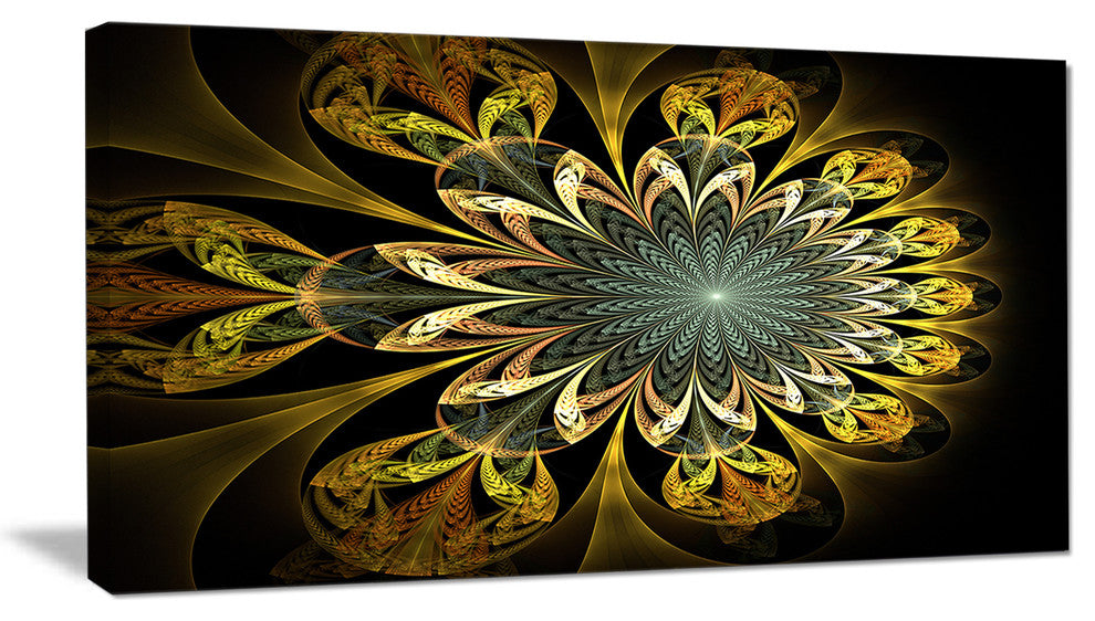 Dark Yellow Digital Flower, Abstract Wall Art Canvas, 32x16