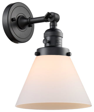 Large Cone 1-Light Sconce, Matte Black, Glass: Matte White Cased