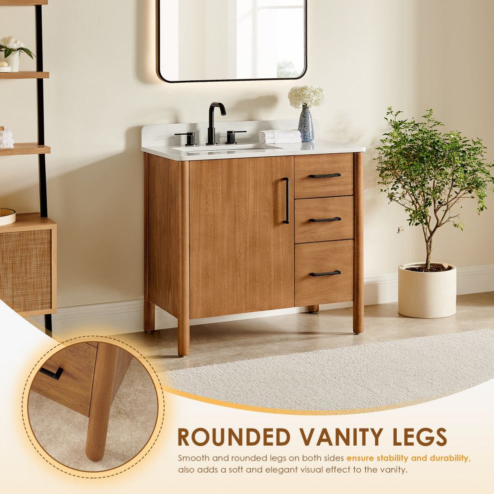 Velora Bathroom Vanity, Mango Brown, 36", With Mirror