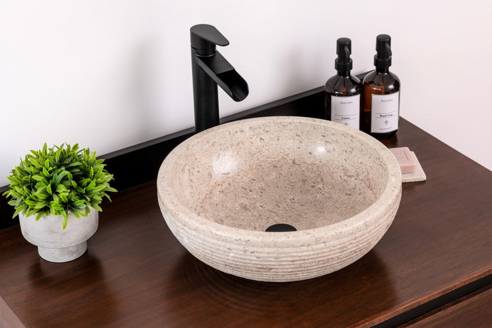 Natural Stone Vessel Bathroom Sink - Brushed Isidro Ojinaga Marble