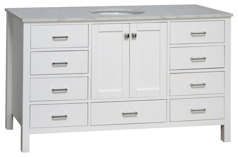 Horizon 60" Single Bathroom Vanity Top, White, Engineered Carrara
