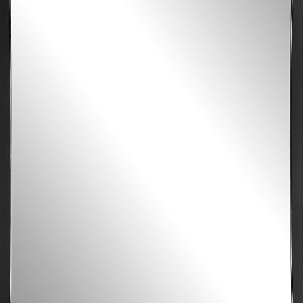 Benzara BM276682 30" Wood Rectangular Wall Mirror, Rounded Corners, Black