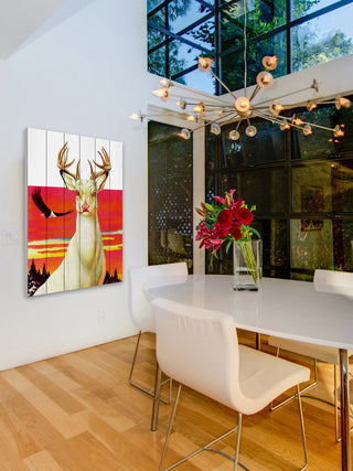 "Albino Deer" Painting Print on White Wood