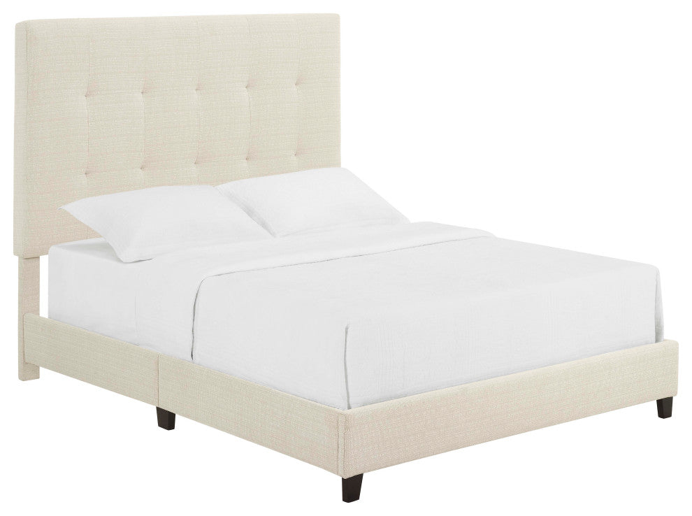 Legends Home Queen Size Beige Tufted Upholstered Platform Bed