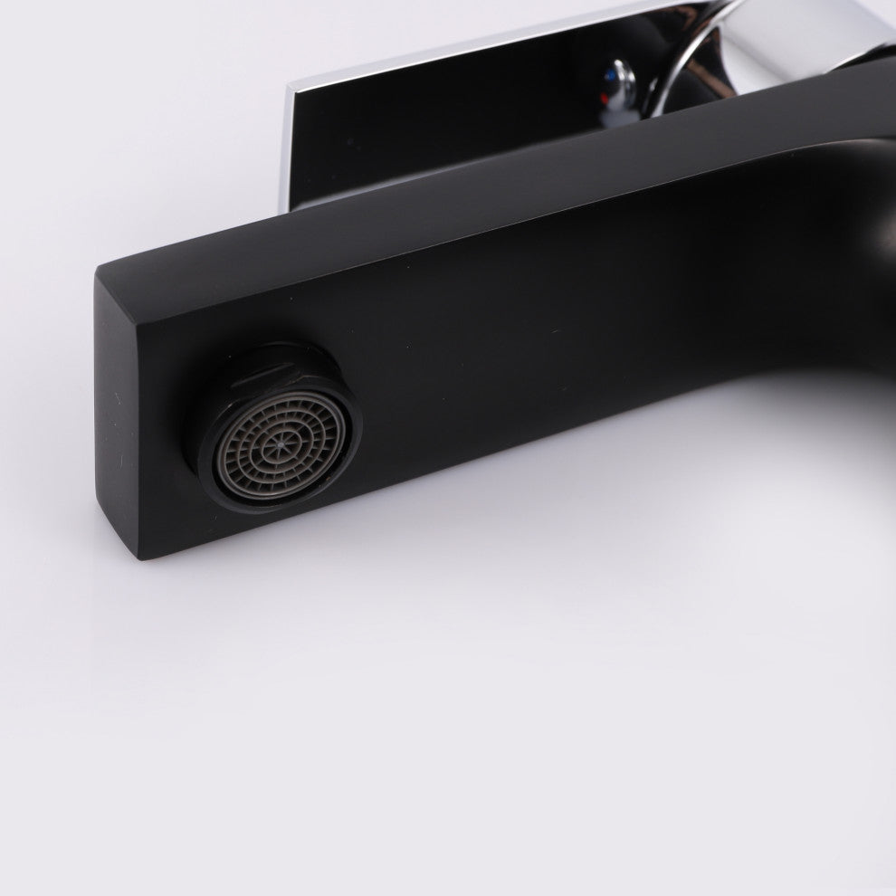 Single Handle Low Arc Lavatory Faucet in Black and Chrome Finish