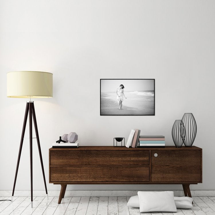 "A Walk On The Beach" Framed Canvas Giclee by Jae, 31x21"