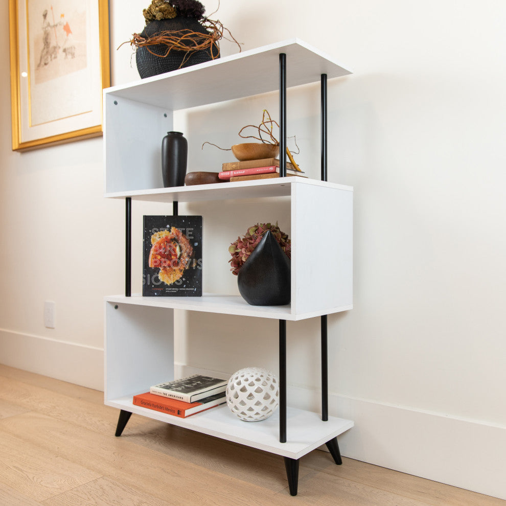 Danya B. Breuer 4-Tier White S-Shaped Bookcase With Black Hardware Accents