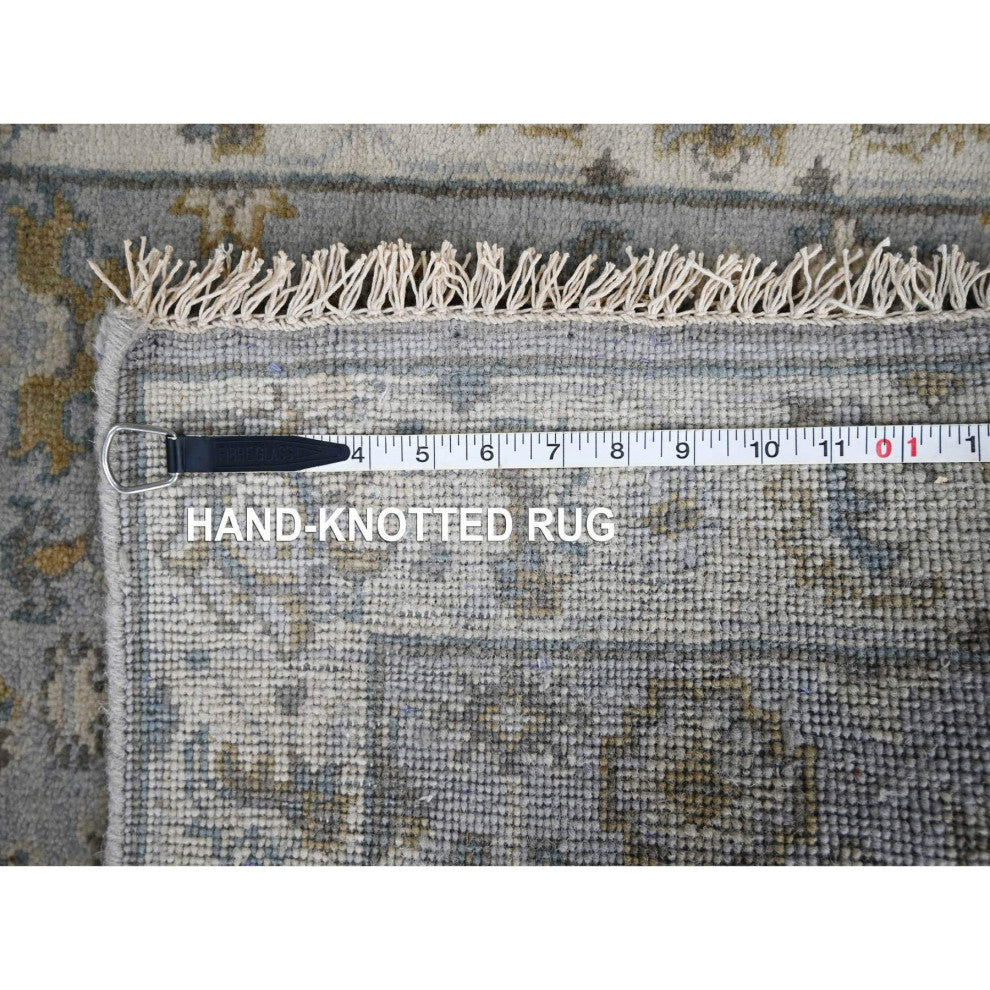 Medium Gray, Karajeh Design, 100% Wool, Hand Knotted, Runner Rug, 2'8"x7'10"