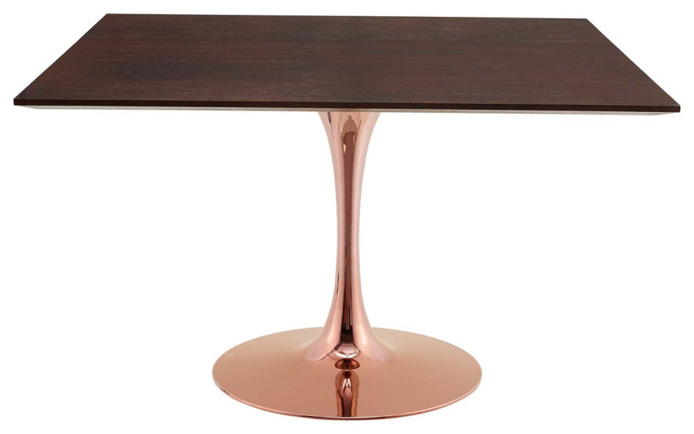 Dining Table, Square, Wood, Rose Gold Dark Brown Brown Walnut, Modern, Bistro