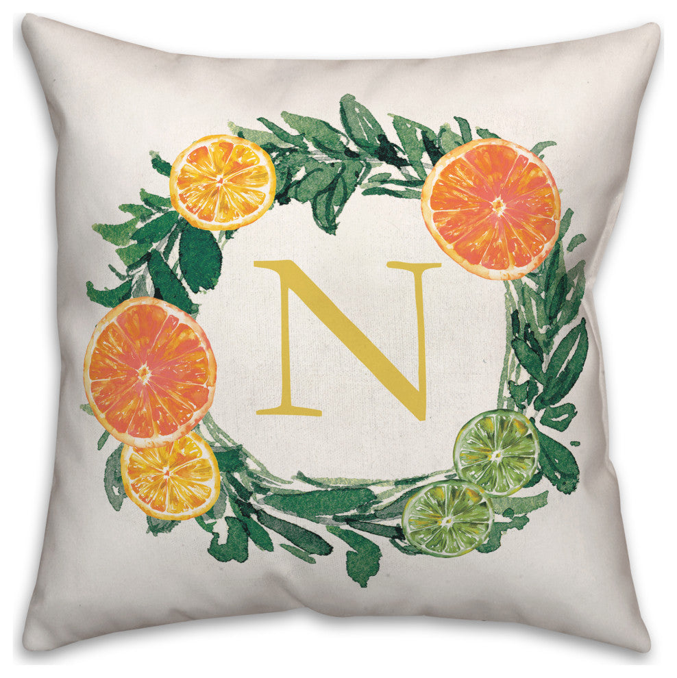 N Monogram Citrus 18x18 Indoor / Outdoor Pillow
