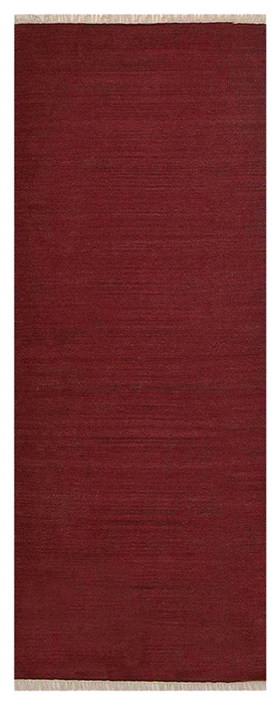 HAND WOVEN FLAT WEAVE KILIM WOOL ECO-FRIENDLY AREA RUGS-Solid,Dark Red