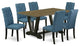 V676El121-7, 7-Piece Set Jacobean Table and 6 Linen Fabric Chairs, Black