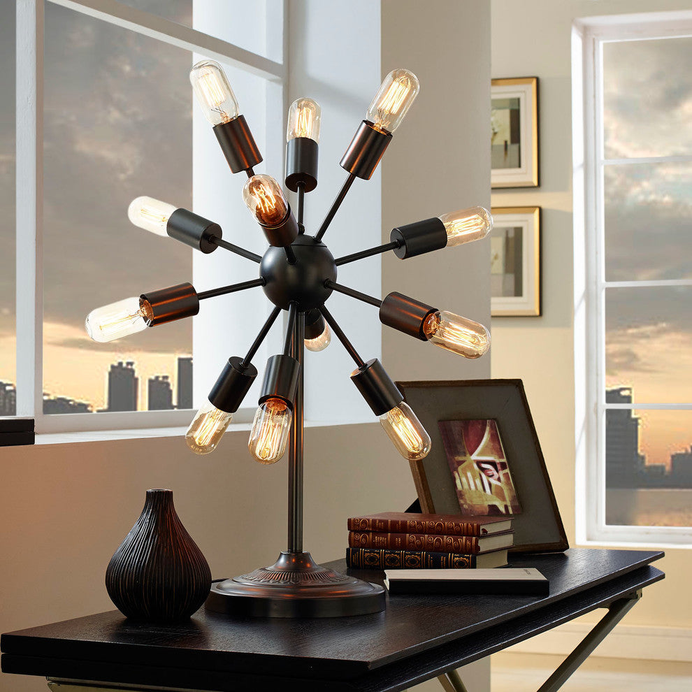 Modern Urban Contemporary Metal Table Lamp, Black Steel