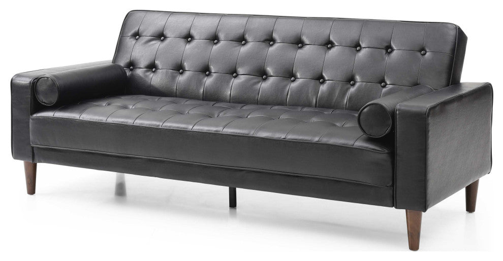 Andrews 85 in. W Flared Arm Faux Leather Straight Sofa, Black
