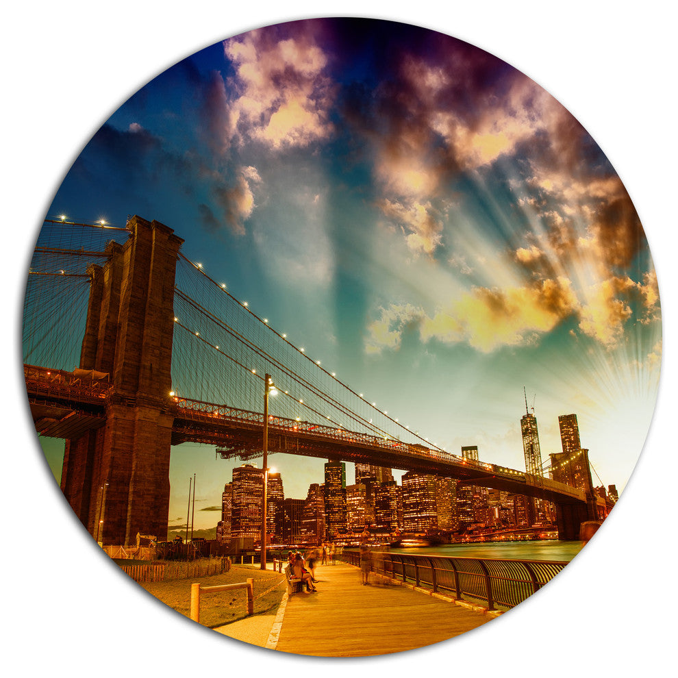 Relaxing In Brooklyn Bridge Park, Cityscape Round Wall Art, 38"