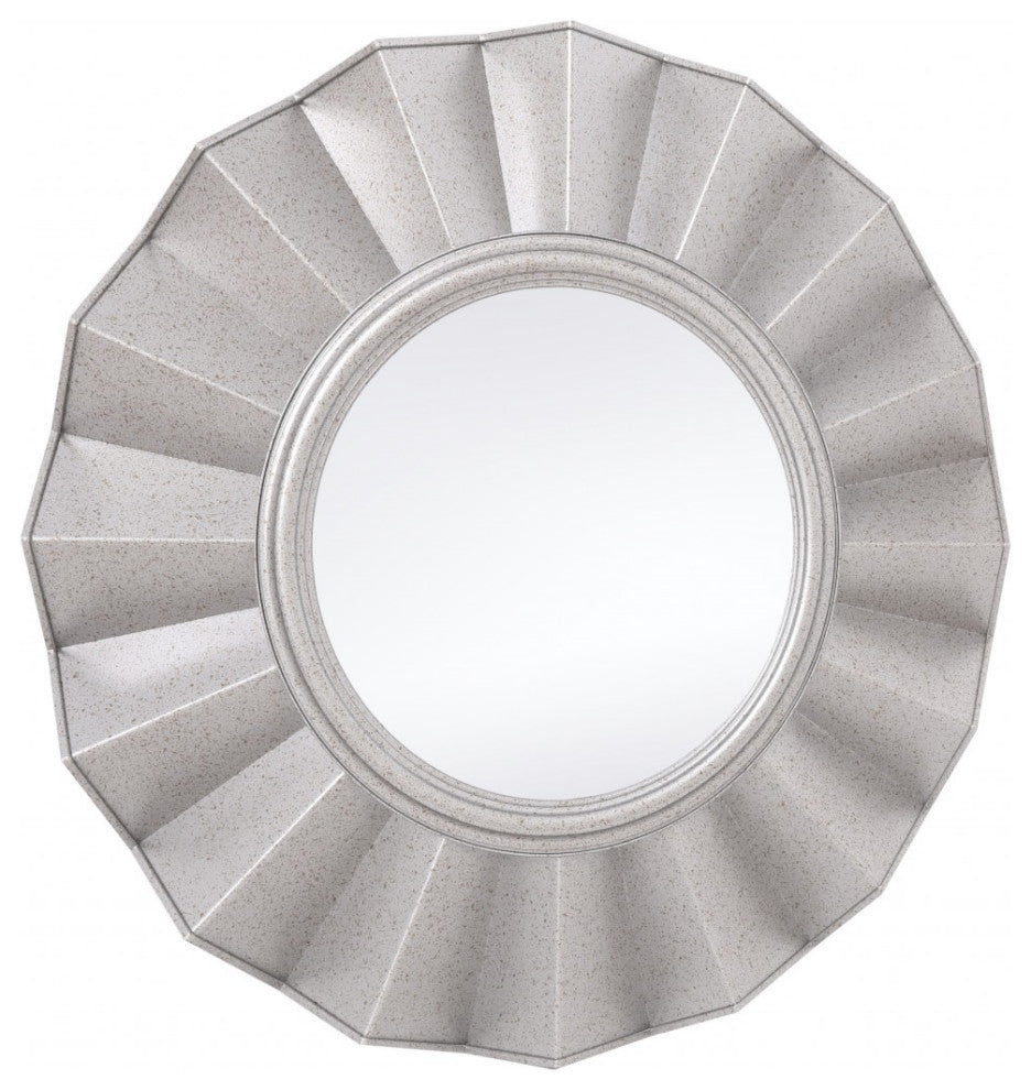 Silver Glass Round Ruffle Mirror