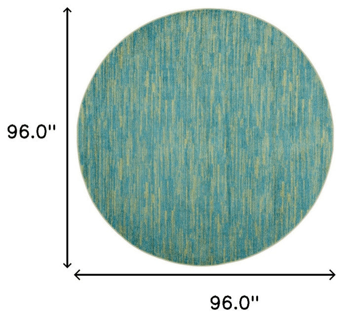 8' X 8' Blue And Green Round Striped Non Skid Indoor Outdoor Area Rug