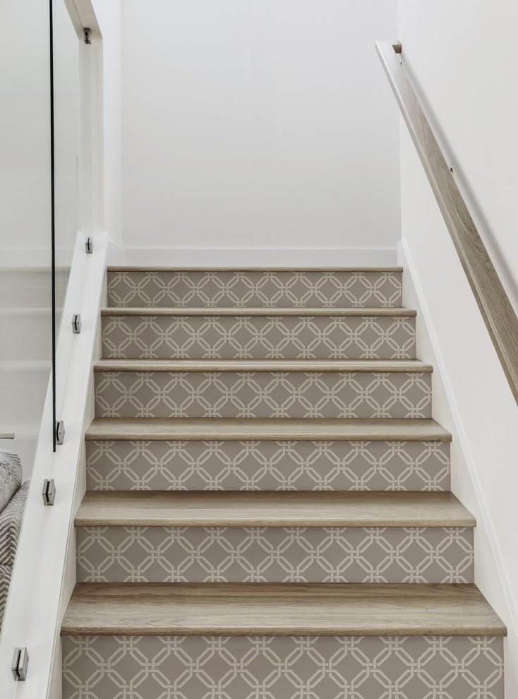 Octagon Links Peel and Stick Stair Riser Strips, Warm Grey, 48"w X 7"h, 6 Pack