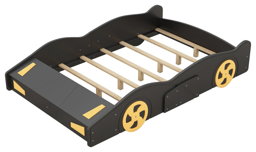 Gewnee Full Size Race Car-Shaped Platform Bed with Wheels and Storage