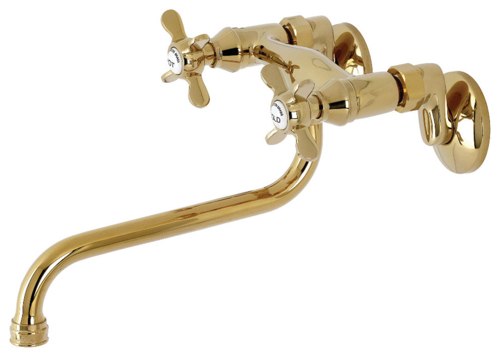 Kingston Brass KS115PB Two Handle Wall Mount Bathroom Faucet, Polished Brass