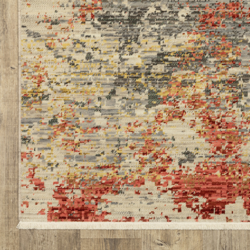 Saturn Pixelated Abstract Beige/Pink Wool Blend Area Rug 2' x 3'
