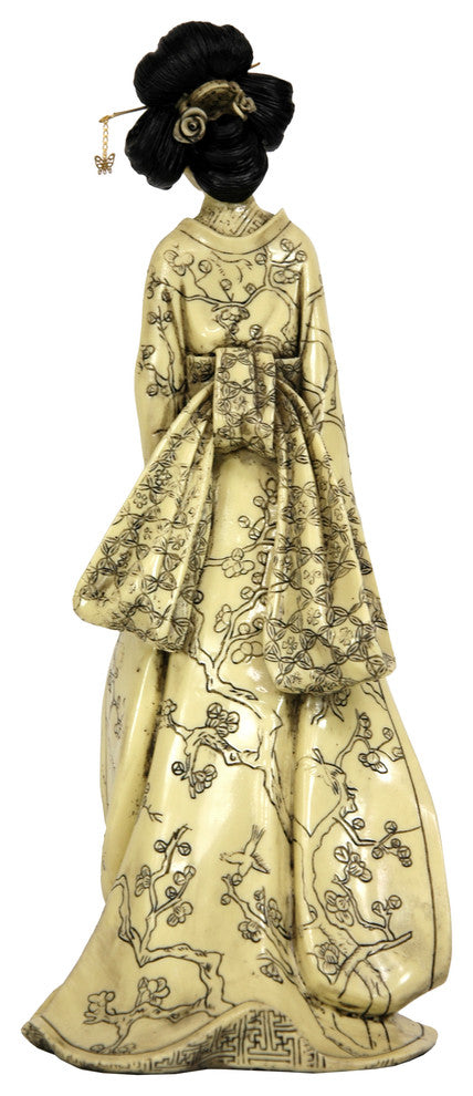 14" Geisha Figurine With Plum Tree Kimono
