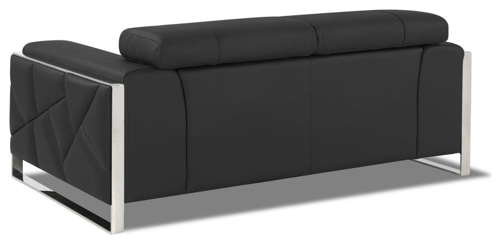 Trento Genuine Italian Leather Modern Loveseat Dark Gray