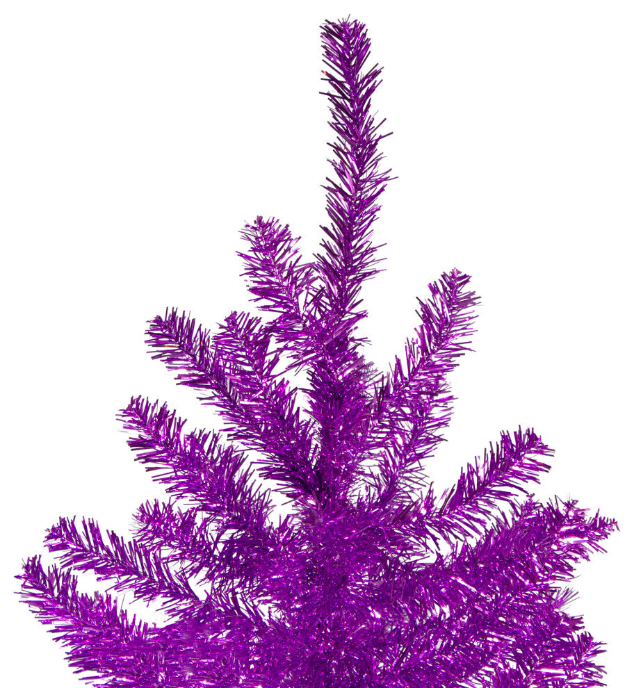 7' Metallic Purple Tinsel Artificial Christmas Tree, Unlit
