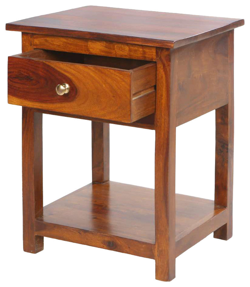 Benzara UPT-266376 Acacia Wood Rectangular End Side Table, Walnut Brown